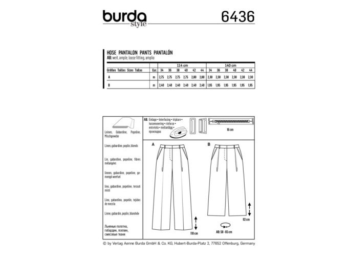 Patron Burda 6436 Pantalon, en français