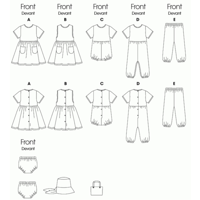Naaipatroon Butterick 5624 baby outfit, maat 0-9M, Dui/En