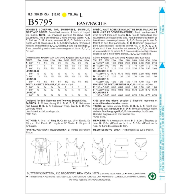 Naaipatroon Butterick 5795 badmode, maat 44-50, Dui/En/Fr
