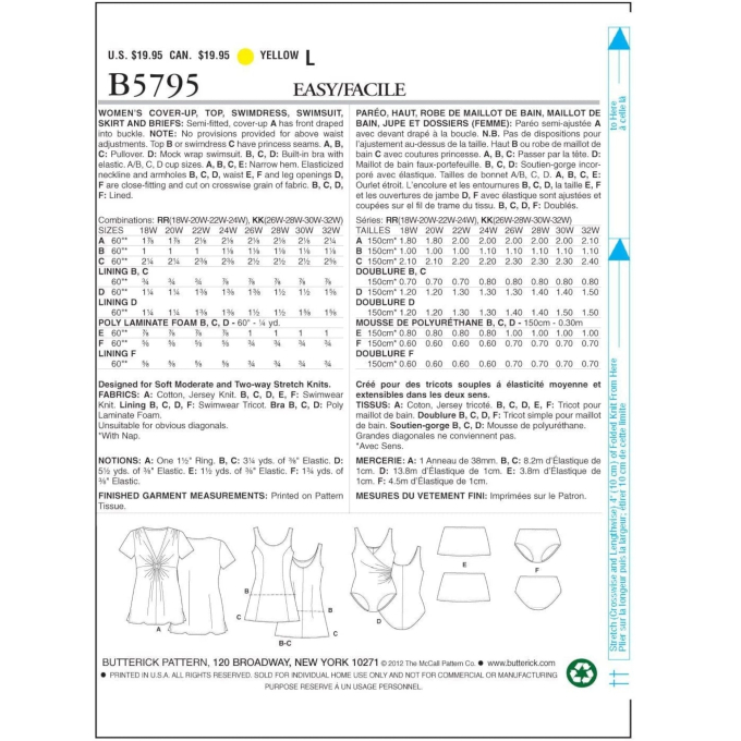 Naaipatroon Butterick 5795 badmode, maat 52-58, Dui/En/Fr