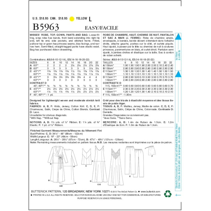 Naaipatroon Butterick 5963 combinatie, maat 40-48, Dui/En/Fr