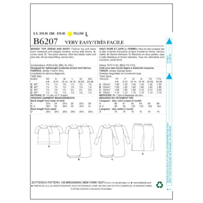 Patron Butterick 6207 robe, taille 32-40, en français