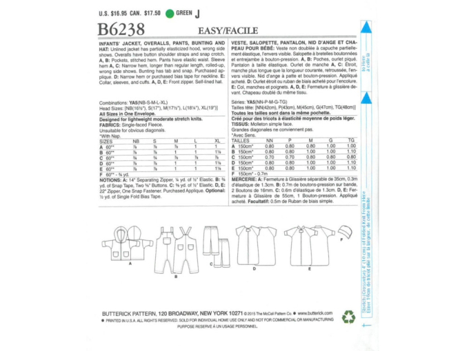 Schnittmuster Butterick 6238 Babybekleidung