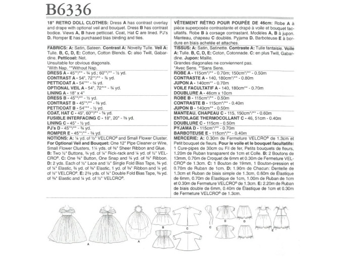 Patron Butterick 6336 robe de poupée, rétro, en français