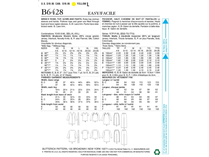 Naaipatroon Butterick 6428 damescombi, maat 32-40, Dui/En/Fr