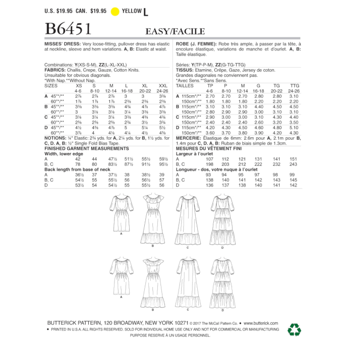Patron Butterick 6451 robe, taille 32-40, en français
