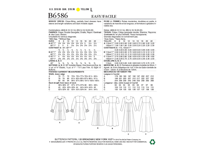 Patron Butterick 6586 robe, en français