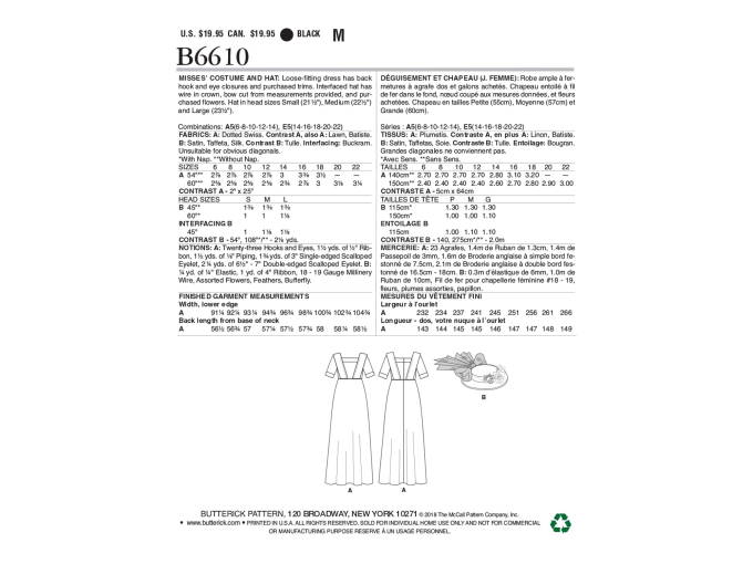 Patron Butterick 6610 robe, en français