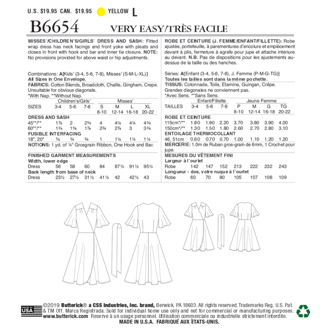 Patron Butterick 6654 robe, en français