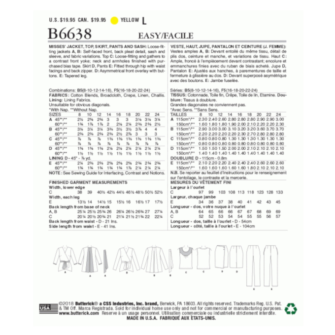 Patron Butterick 6736 jupe , taille 42-50, en français
