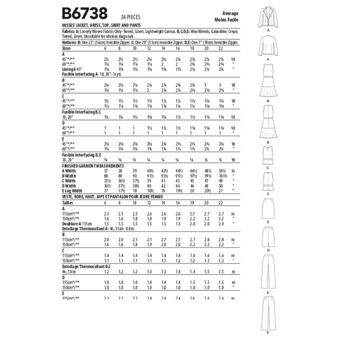 Naaipatroon Butterick 6738 Business Set, Gr.40-48, Dui/En/Fr