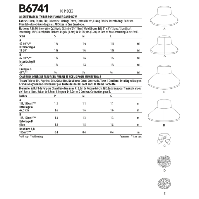 Naaipatroon Butterick 6741 hoed, Dui/En/Fr