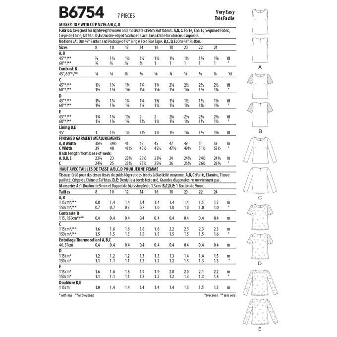 Naaipatroon Butterick 6754 shirt, maat 34-42, Dui/En/Fr
