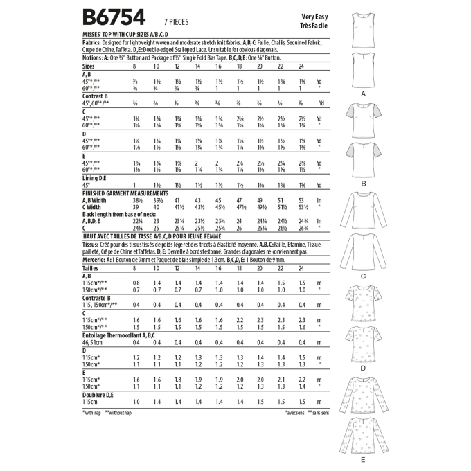Naaipatroon Butterick 6754 shirt, maat 42-50, Dui/En/Fr