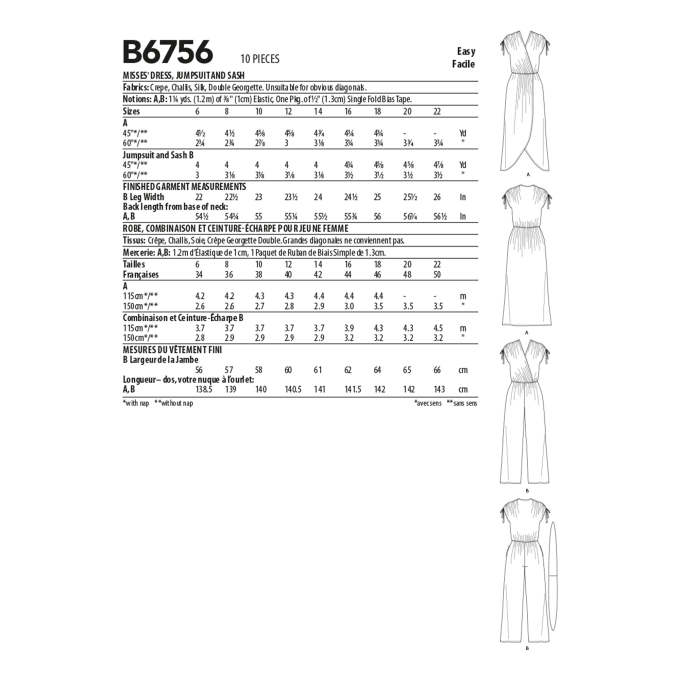Patron Butterick 6756 robe, taille 40-48, en français