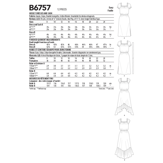 Patron Butterick 6757 robe, taille 34-42, en français