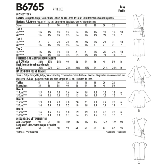 Naaipatroon Butterick 6765 shirt, maat 40-48, Dui/En/Fr