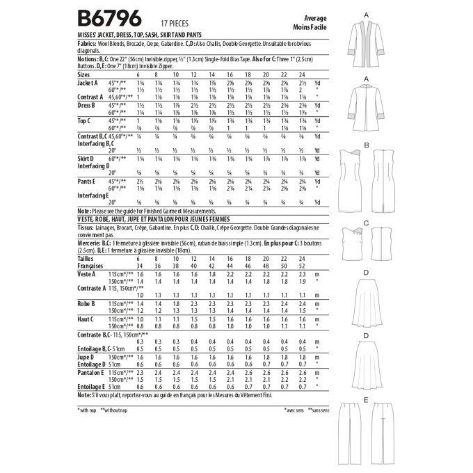 Naaipatroon Butterick 6796 combinatie, maat 32- 40, Dui/En/Fr