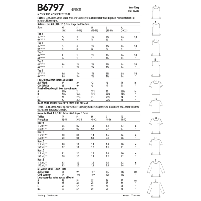 Naaipatroon Butterick 6797 shirt, maat 32-48, Dui/En/Fr