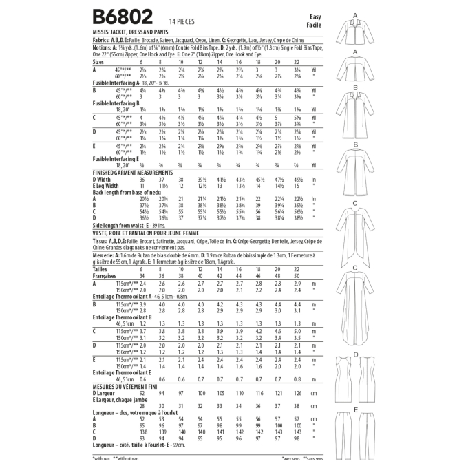 Naaipatroon Butterick 6802 combinatie, maat 40- 48, Dui/En/Fr