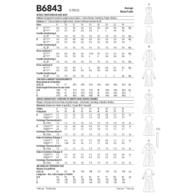 Patron Butterick 6843 robe de styliste femme, taille 34-42, en français