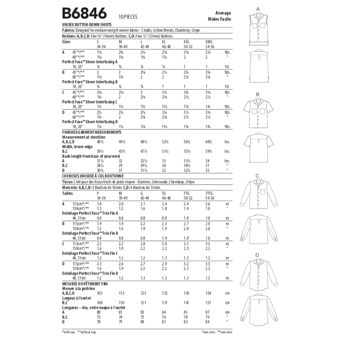 Naaipatroon Butterick 6846 hemdjurk, maat S-L, Dui/En/Fr