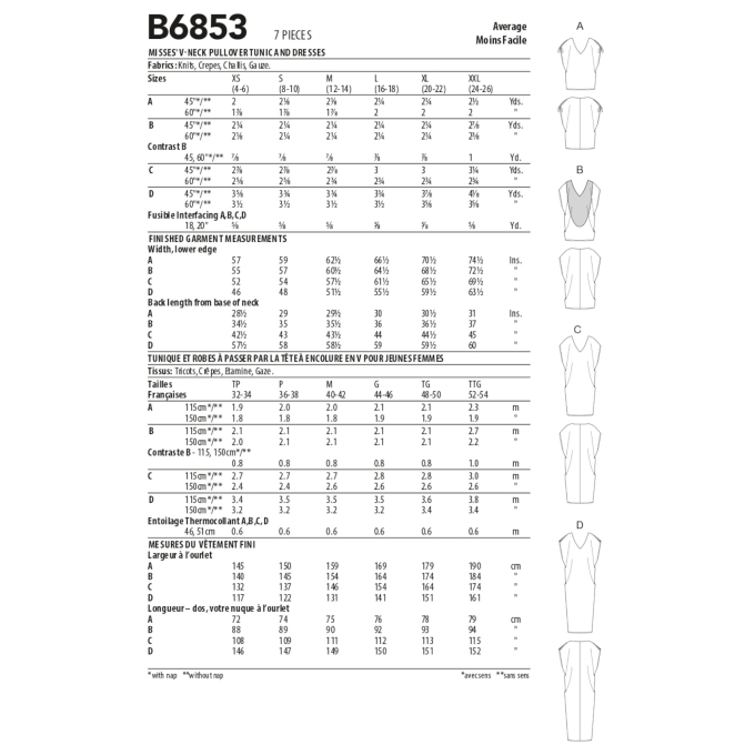 Naaipatroon Butterick 6853 tuniek en jurk, maat 32-40, Dui/En/Fr