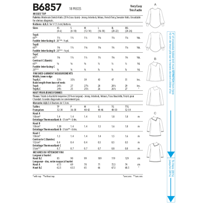 Naaipatroon Butterick 6857 pullover, maat 32-48, Dui/En/Fr