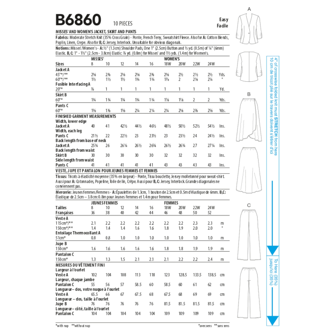 Naaipatroon Butterick 6860 combinatie, maat 44-50, Dui/En/Fr