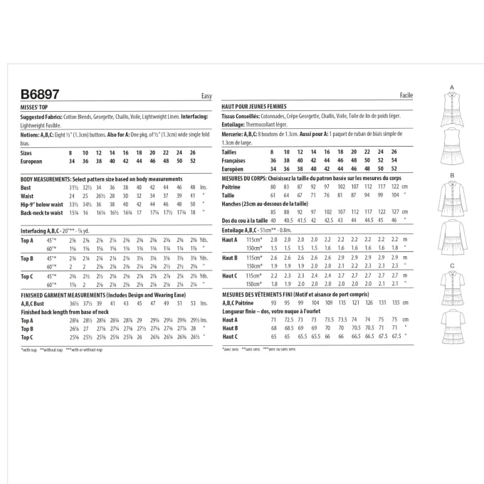 Naaipatroon Butterick 6897 blouse, maat 34-42, Dui/En/Fr