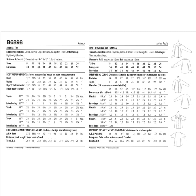 Naaipatroon Butterick 6898 blouse, maat 34-42, Dui/En/Fr