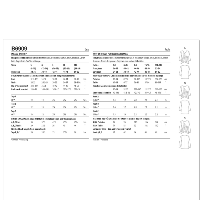 Naaipatroon Butterick 6909 shirt, maat 36-54, Dui/En/Fr