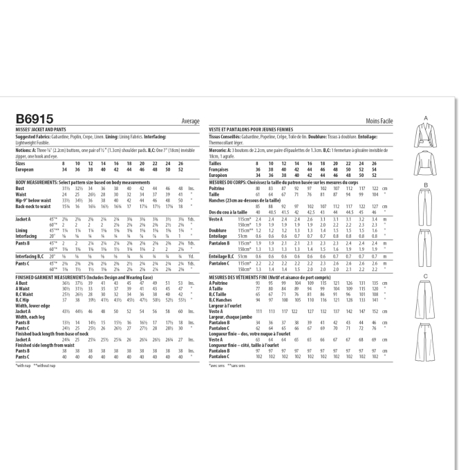 Naaipatroon Butterick 6915 combinatie, maat 34-42, Dui/En/Fr