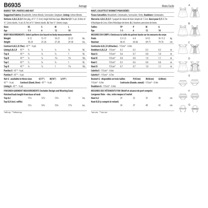 Patron Butterick 6935 ensemble tenue enfants, taille XS-L, en français