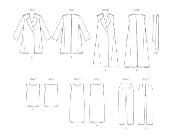 Naaipatroon Butterick 6948 jas, broek, jurk en top, maat 34-42, Dui/En/Fr