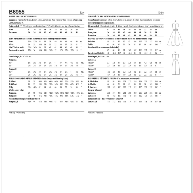 Patron Butterick 6955 robe vintage femme, taille  34-42, en français