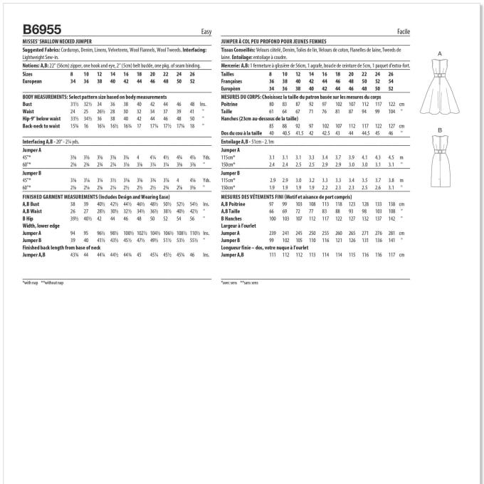Patron Butterick 6955 robe vintage femme, taille  44-52, en français