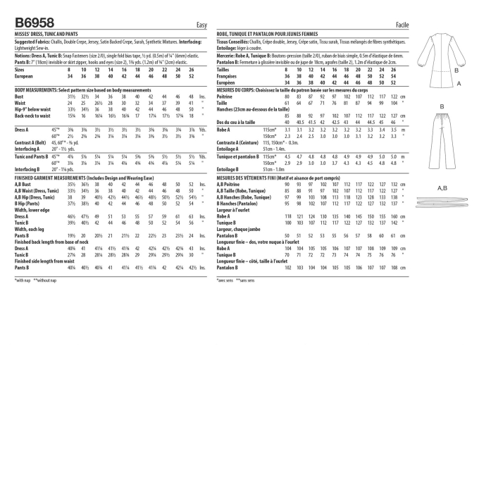 Naaipatroon Butterick 6958 combinatie, maat 34-42, Dui/En/Fr