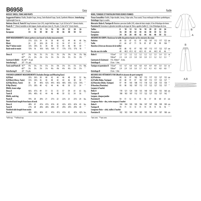 Naaipatroon Butterick 6958 combinatie, maat 44-52, Dui/En/Fr