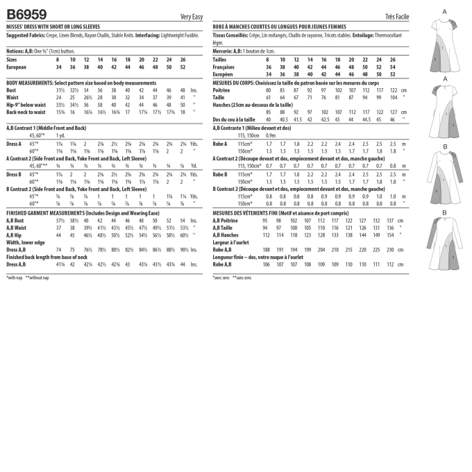 Patron Butterick 6959 robe femme, taille 34-42, en français