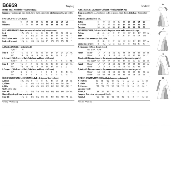 Patron Butterick 6959 robe femme, taille 44-52, en français
