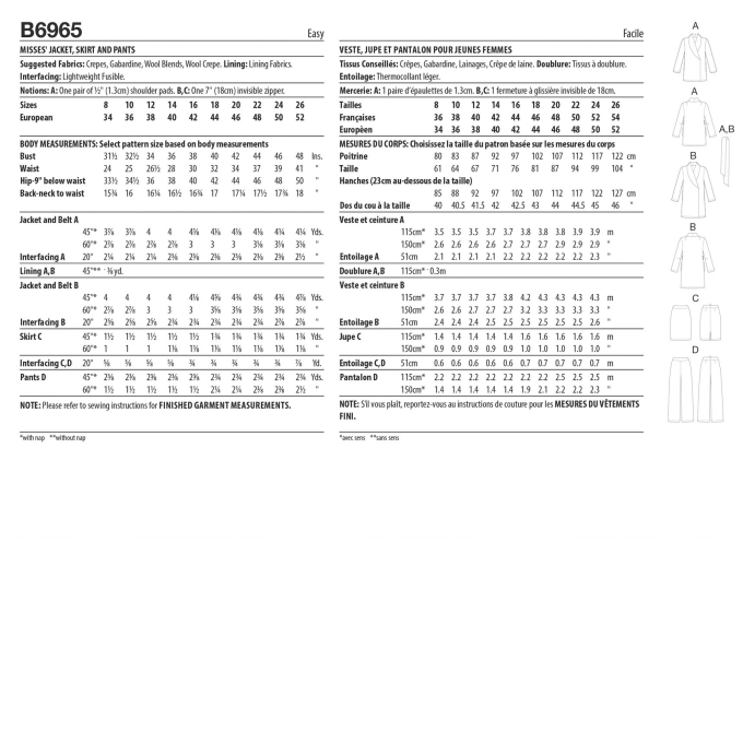 Naaipatroon Butterick 6965 combinatie, maat 34-42, Dui/En/Fr