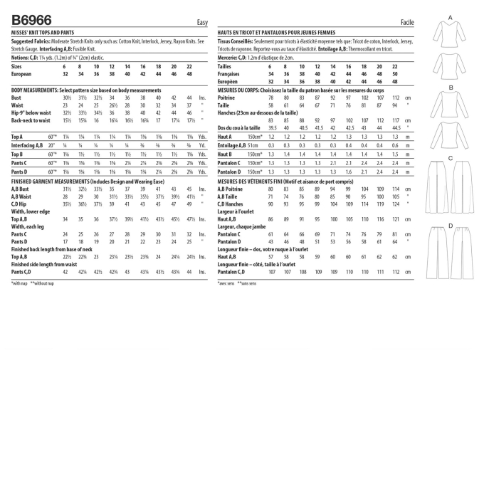 Naaipatroon Butterick 6966 combinatie, maat 40-48, Dui/En/Fr