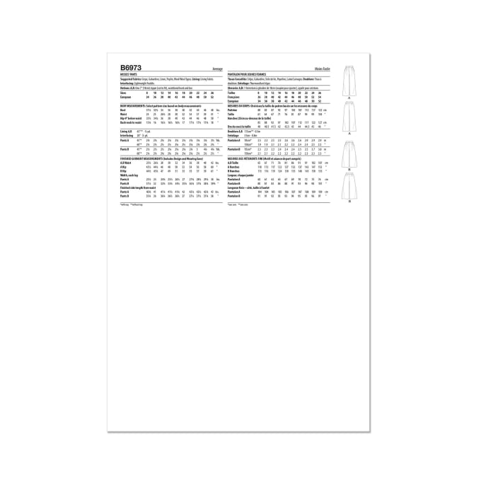 Naaipatroon Butterick 6973 broek, maat 46-54, Dui/En/Fr