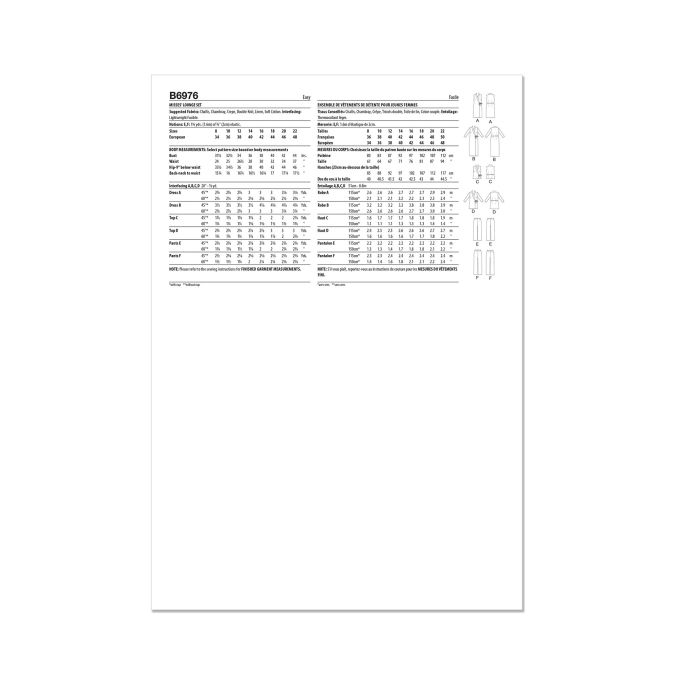 Naaipatroon Butterick 6976 combinatie, maat 40-48, Dui/En/Fr