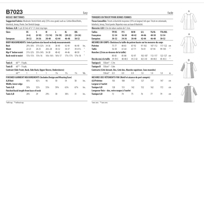 Naaipatroon Butterick 7023 Designer shirt, maat XS-XXL, Dui/En/Fr