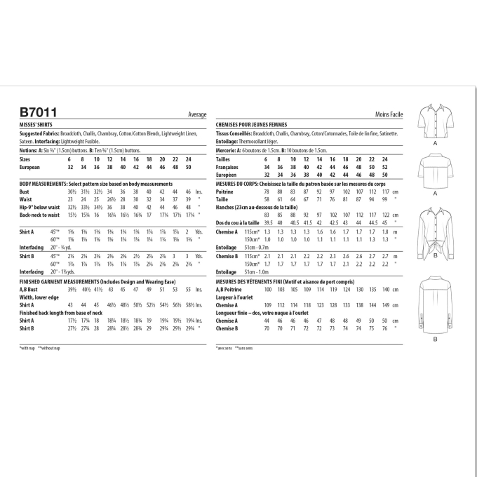 Naaipatroon Butterick Dames blouse 7011, maat 42-50, Dui/En/Fr