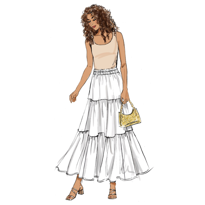 Patron Butterick 6999 jupe à volants femme, version papier, taille 34-42, en français