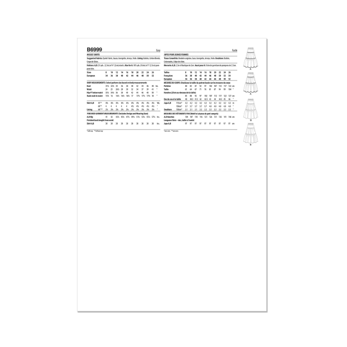 Naaipatroon Butterick Dames Rok 6999, maat 44-52, Dui/En/Fr