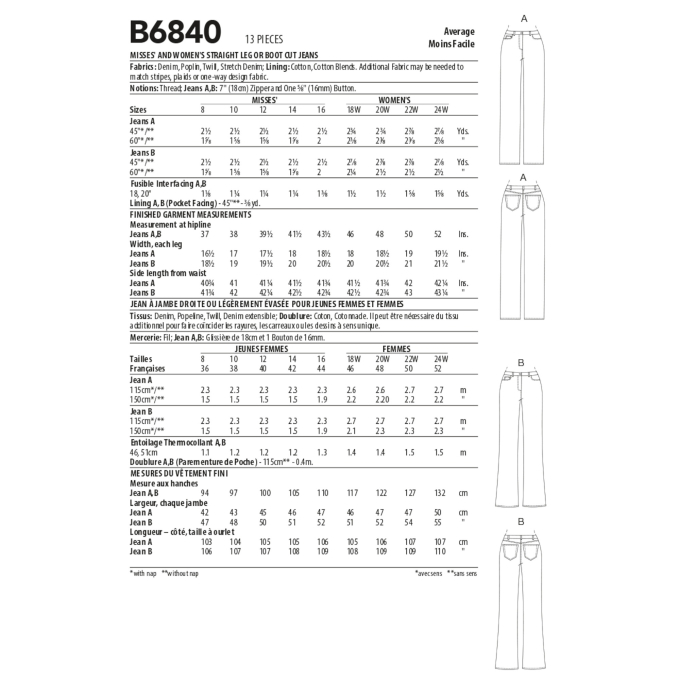 Naaipatroon  Butterick Designer broek 6840 maat 34-42, Dui/En/Fr